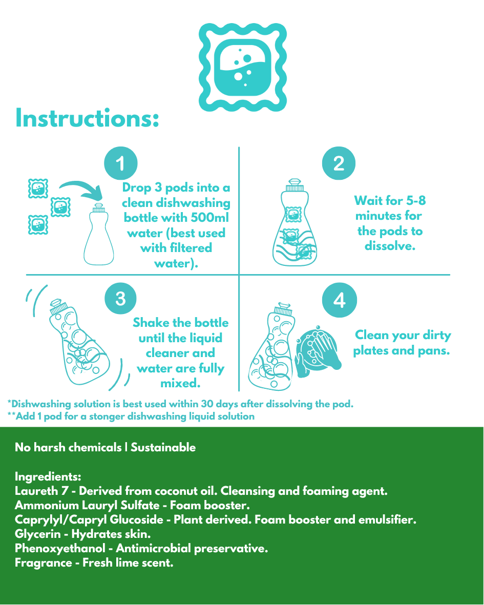 Dishwashing Liquid Pods Fresh Lime Scent Refill (3 Liters) Suds